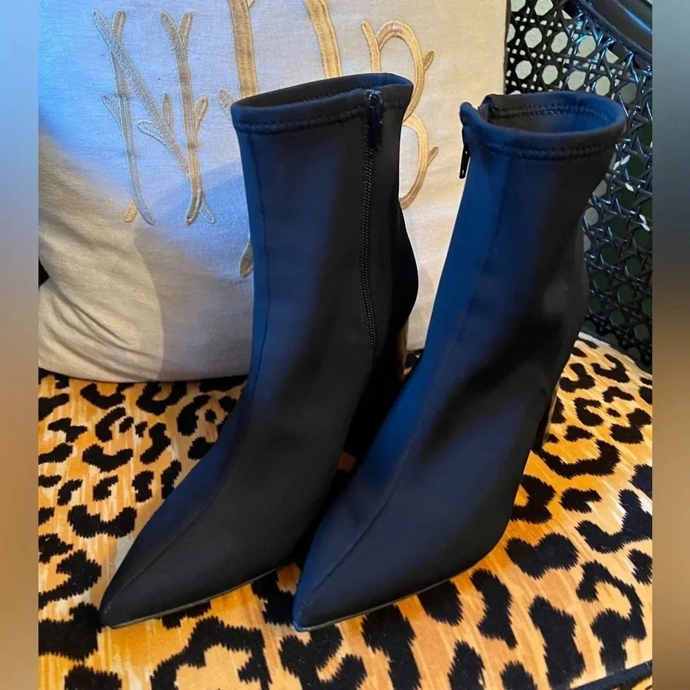 JEFFREY CAMPBELL Women's Siren Stretch Pointed Toe Booties Black Zipper Boots